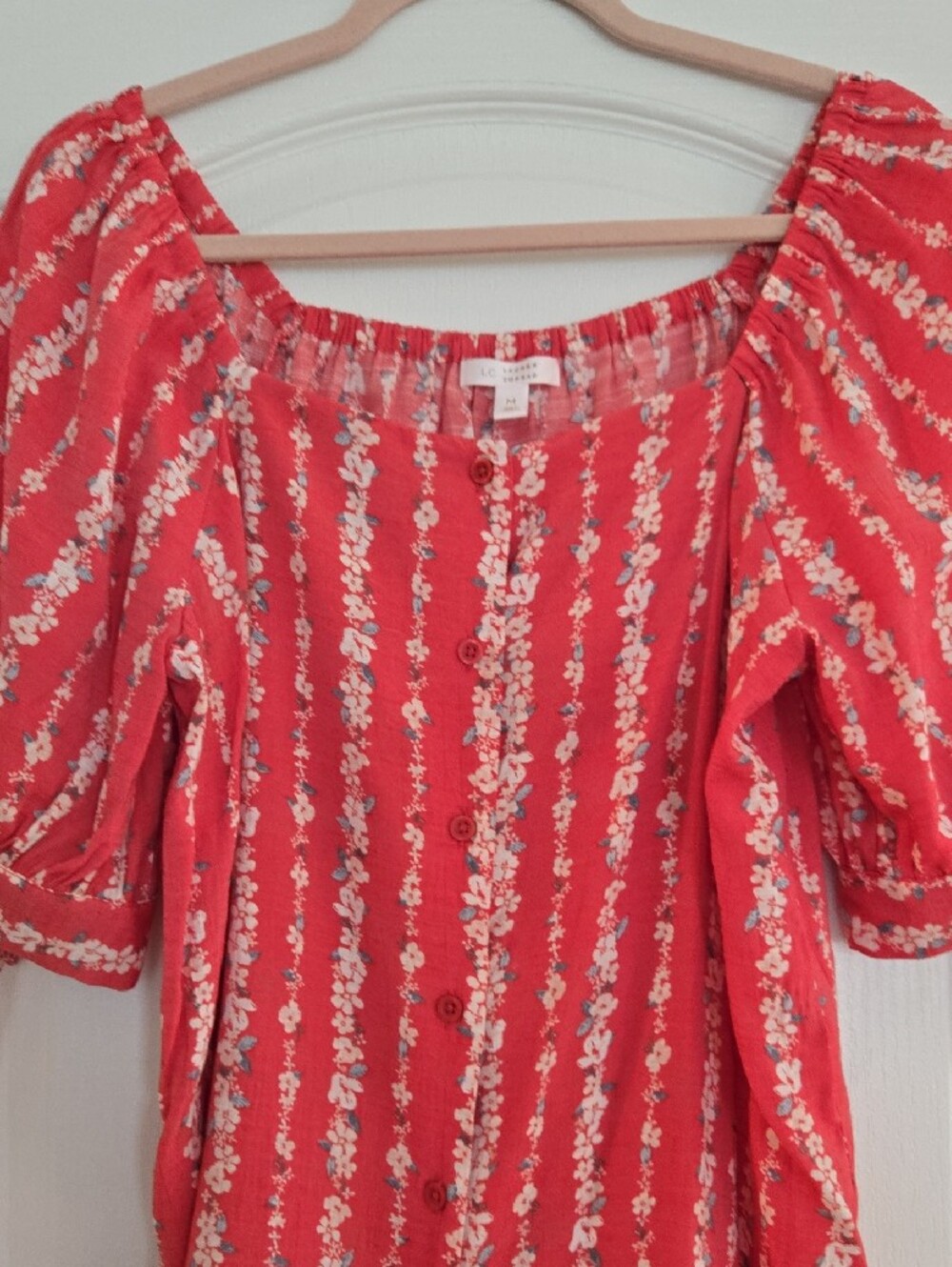LC Lauren Conrad Coral and Blue Floral Elastic Waist Skirt